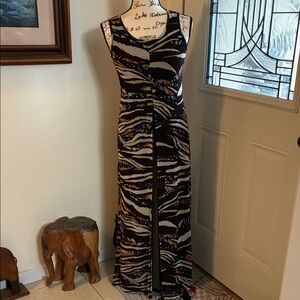 Stylish Zebra Print Maxi Dress Slit in Front & Back